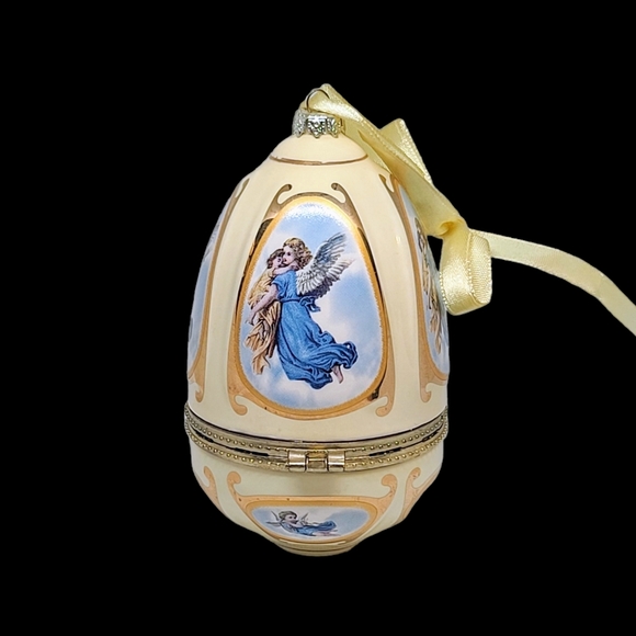 Mr. Christmas Musical Egg Ornament Music Box Porcelain Valerie Parr Hill Angels - Picture 5 of 12
